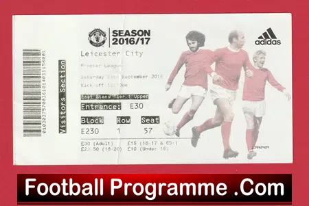 Manchester United v Leicester City 2016 - Match Ticket