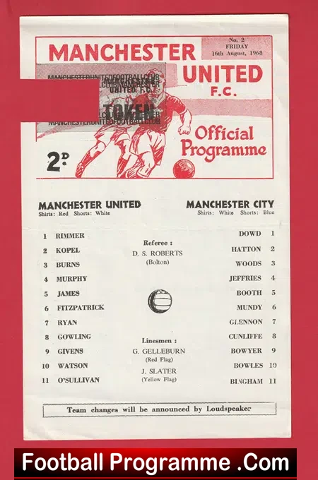 Manchester United v Manchester City 1968 - Reserves Match