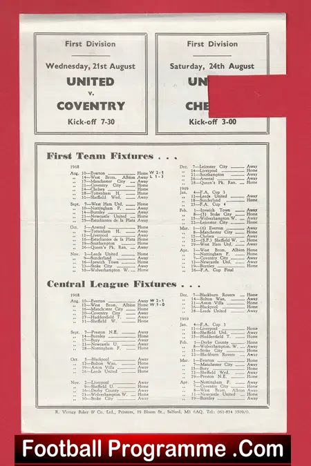 Manchester United v Manchester City 1968 - Reserves Match