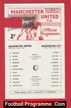 Manchester United v Manchester City 1968 - Reserves Match - football programme