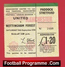 Manchester United v Nottingham Forest 1978 - Match Ticket - football memorabilia