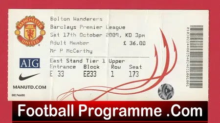 Manchester United v Portsmouth 2008 - Match Ticket