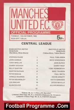 Manchester United v Sheffield United 1982 - Reserves Game - football programme