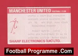 Manchester United v Sheffield Wednesday 1988 - Match Ticket - football memorabilia