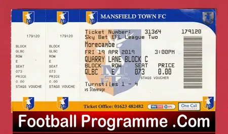 Mansfield Town v Morecambe 2019 – Football Match Ticket