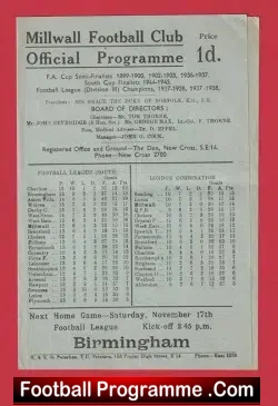 Millwall v WBA 1945 - War Time Football Programme 1940s - football programme
