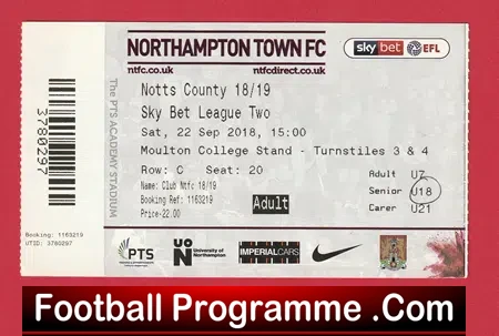Northampton Town v Notts County 2018 – Football Match Ticket