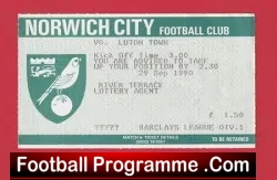 Norwich City v Luton Town 1990 – Football Match Ticket
