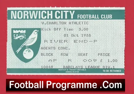 Norwich City v Manchester United 1988 – Match Ticket