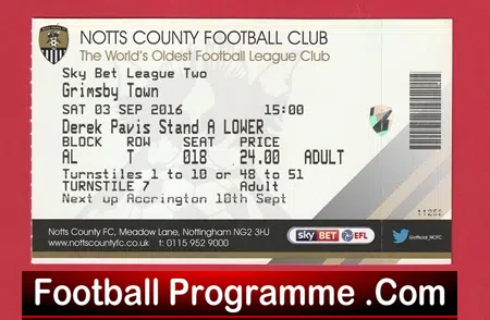 Notts County v Grimsby Town 2016 – Football Match Ticket