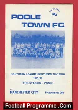 Poole Town v Manchester City 1982 - Wimborne Road v Man City - football programme