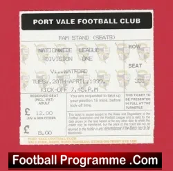 Port Vale v Watford 1999 – Football Match Ticket