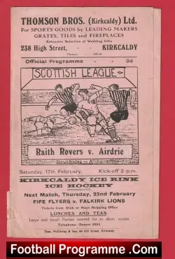 Raith Rovers v Airdrieonians Aidrie 1951 - Scottish Programmes - football programme