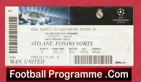 Real Madrid v Manchester United 2013 – Match Ticket