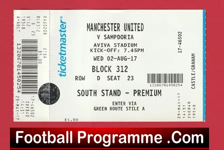 Sampdoria v Manchester United 2017 – Football Ticket in Ireland