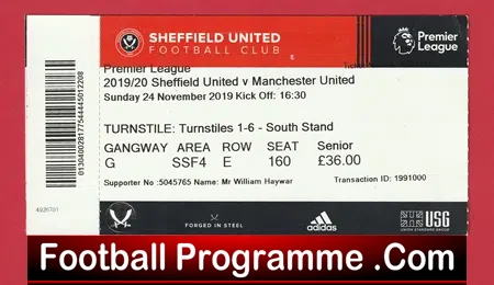 Sheffield United v Manchester United 2019 – Football Ticket