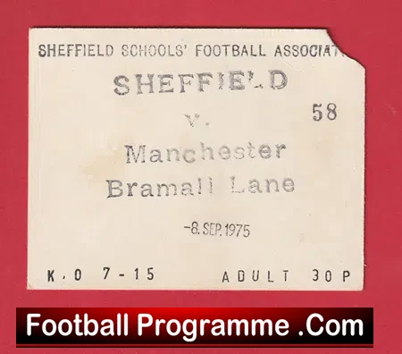 Sheffield v Manchester 1975 – Schoolboys Match Ticket 1970s