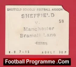 Sheffield v Manchester 1975 – Schoolboys Match Ticket 1970s