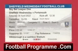 Sheffield Wednesday v Portsmouth 2022 – Football Match Ticket