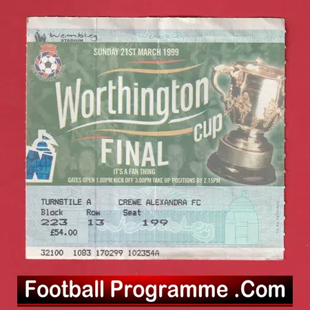 Tottenham Hotspur v Leicester City 1999 Ticket League Cup Final