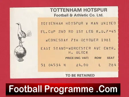 Tottenham Hotspur v Manchester United 1981 – Ticket