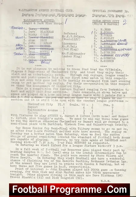Walthamstow Avenue v Chelmsford City 1977 – Eastern League