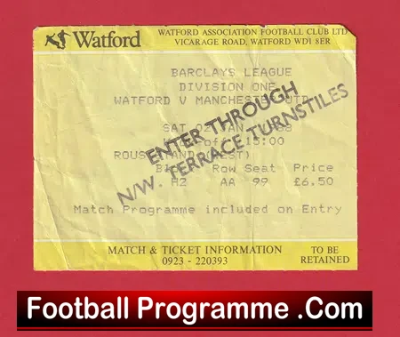 Watford v Manchester United 1988 – Football Ticket