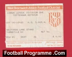 West Bromwich Albion v Manchester United 1985 – Match Ticket
