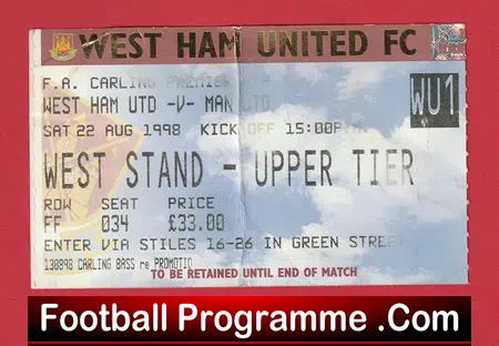 West Ham United v Manchester United 1998 – Match Ticket Treble