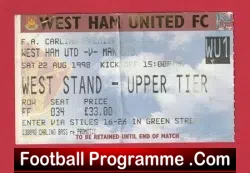 West Ham United v Manchester United 1998 – Match Ticket Treble