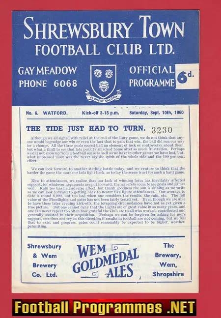 Shrewsbury Town v Watford 1960