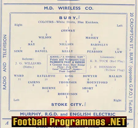 Bury v Stoke City 1955 - FA Cup 1950s