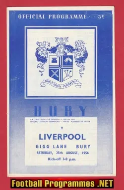 Bury v Liverpool 1956 - 1950s Match Programme