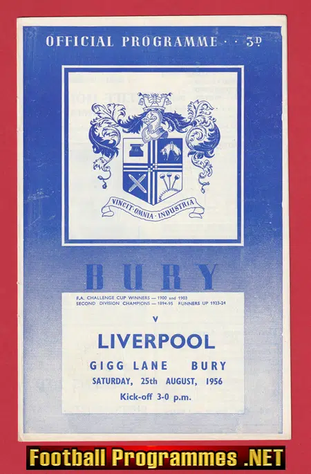 Bury v Liverpool 1956 - 1950s Match Programme