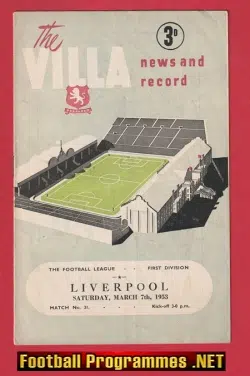 Aston Villa v Liverpool 1953 - 1950s Programme