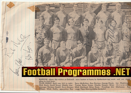 Barrow Football Club 1969 – Multi Autographed SIGNED