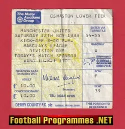 Derby County v Manchester United 1988 - Football Ticket