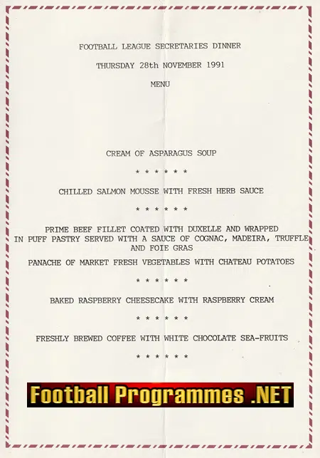 Football League Secretaries Dinner Multi SIGNED Menu - WBA 1991