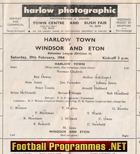 Harlow Town v Windsor Eton 1964 - to clear