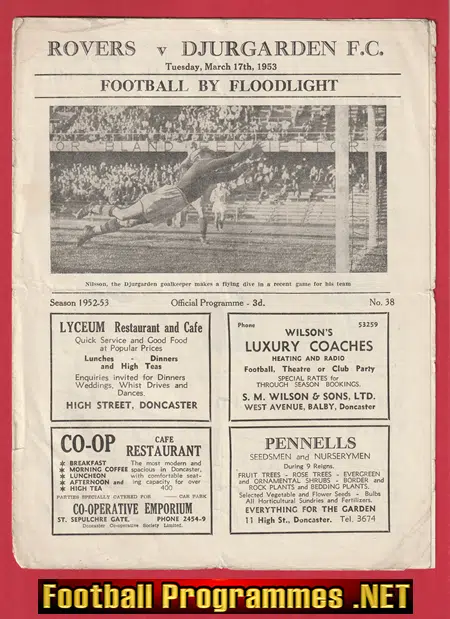 Doncaster Rovers v Djurgarden 1953 – Friendly Game 50s