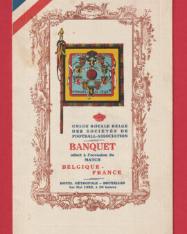 Belgium v France 1932 – Annual Dinner Menu 1930s
