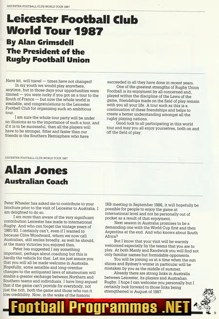 Leicester Rugby Club World Tour Brochure Programme 1987 SIGNED