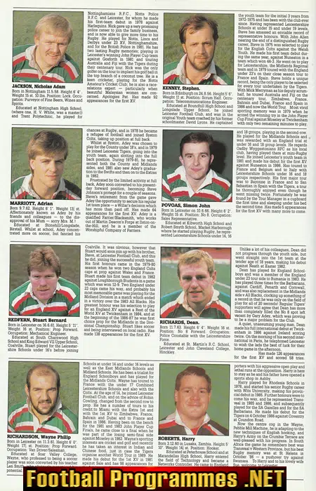 Leicester Rugby Club World Tour Brochure Programme 1987 SIGNED