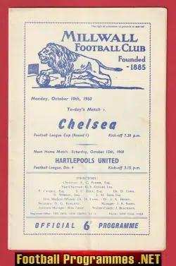 Millwall v Chelsea 1960 - 1960s Programme
