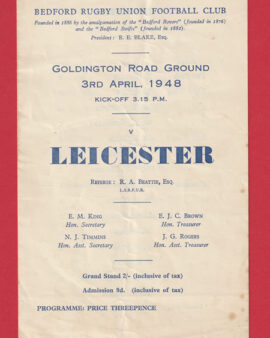 Bedford Rugby v Leicester 1948 – 1940’s Rugby Programmes
