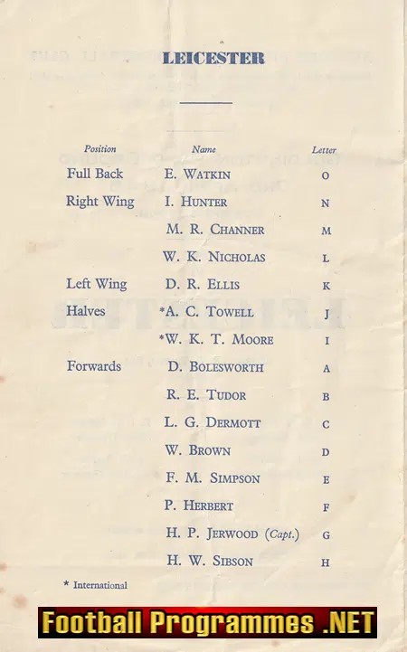 Bedford Rugby v Leicester 1948 - 1940's Rugby Programmes