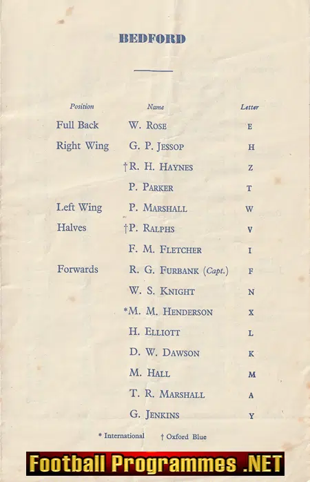 Bedford Rugby v Leicester 1948 - 1940's Rugby Programmes