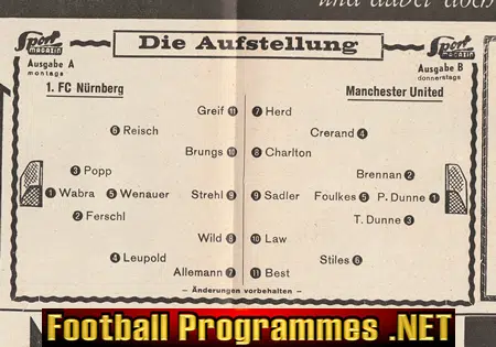 Nuremberg v Manchester United 1965 - FC Nürnberg German