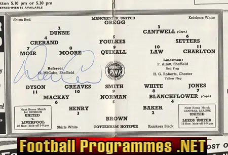 Manchester United v Tottenham 1963 - Signed Denis Law