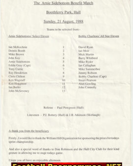 Arnie Sidebottom X1 v Bobby Charlton All Star X1 1988 – at Hull